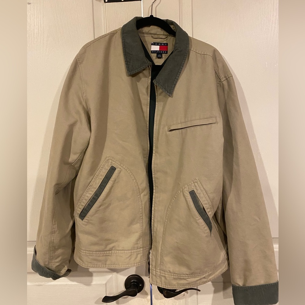 Men’s work jacket / Tommy Hilfiger / green and tan / size large